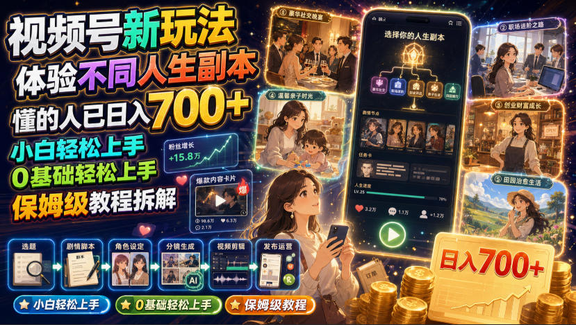 视频号新玩法体验不同人生副本,懂的人已日入700+,小白轻松上手,0基础轻松上手,保姆级教程拆解瀚萌资源网-网赚网-网赚项目网-虚拟资源网-国学资源网-易学资源网-本站有全网最新网赚项目-易学课程资源-中医课程资源的在线下载网站!瀚萌资源网