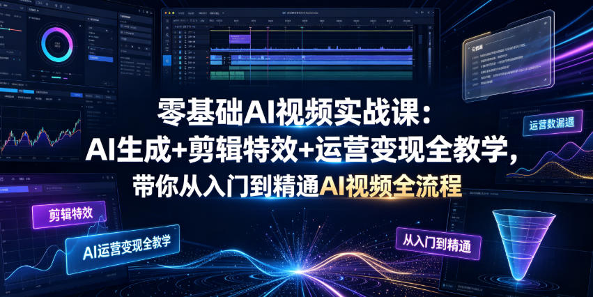 零基础AI视频实战课：AI生成+剪辑特效+运营变现全教学，带你从入门到精通AI视频全流程瀚萌资源网-网赚网-网赚项目网-虚拟资源网-国学资源网-易学资源网-本站有全网最新网赚项目-易学课程资源-中医课程资源的在线下载网站！瀚萌资源网