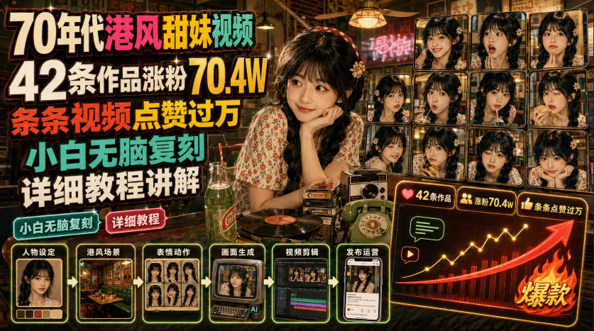 70年代港风甜妹视频,42条作品涨粉70.4W,条条视频点赞过万,小白无脑复刻,详细教程讲解瀚萌资源网-网赚网-网赚项目网-虚拟资源网-国学资源网-易学资源网-本站有全网最新网赚项目-易学课程资源-中医课程资源的在线下载网站!瀚萌资源网
