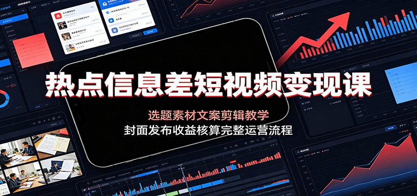 热点信息差短视频变现课：选题素材文案剪辑教学，封面发布收益核算完整运营流程瀚萌资源网-网赚网-网赚项目网-虚拟资源网-国学资源网-易学资源网-本站有全网最新网赚项目-易学课程资源-中医课程资源的在线下载网站！瀚萌资源网