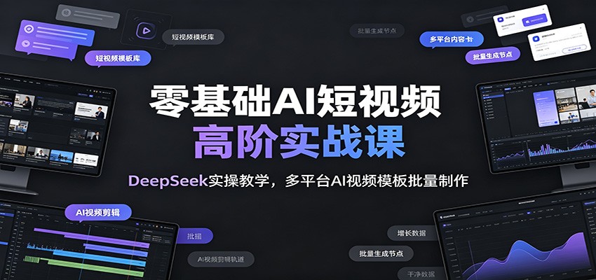 零基础AI短视频高阶实战课：DeepSeek实操教学，多平台AI视频模板批量制作瀚萌资源网-网赚网-网赚项目网-虚拟资源网-国学资源网-易学资源网-本站有全网最新网赚项目-易学课程资源-中医课程资源的在线下载网站！瀚萌资源网