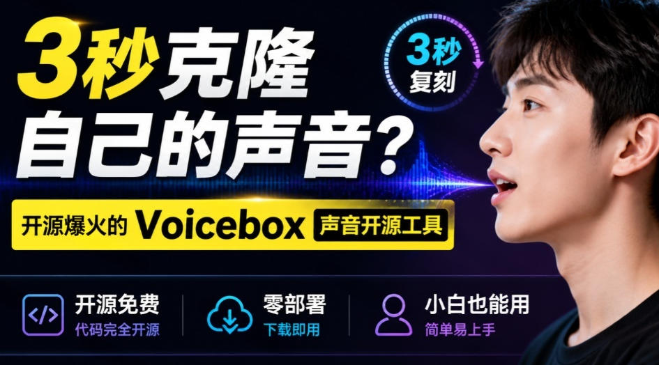 3秒克隆自己的声音？开源爆火的Voicebox声音开源工具，实测体验超好，零部署小白也能直接用瀚萌资源网-网赚网-网赚项目网-虚拟资源网-国学资源网-易学资源网-本站有全网最新网赚项目-易学课程资源-中医课程资源的在线下载网站！瀚萌资源网