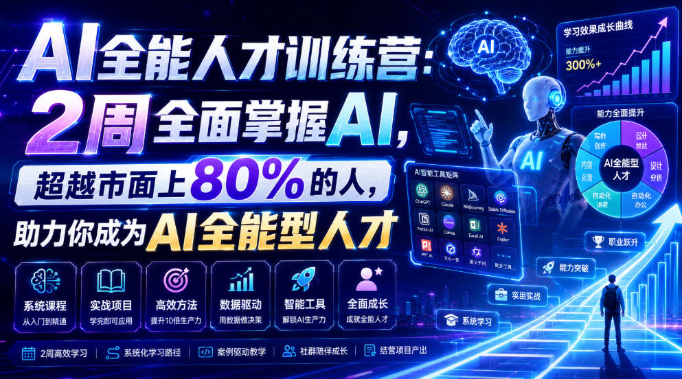 AI全能人才训练营：2周全面掌握AI，超越市面上80%的人，助力你成为AI全能型人才瀚萌资源网-网赚网-网赚项目网-虚拟资源网-国学资源网-易学资源网-本站有全网最新网赚项目-易学课程资源-中医课程资源的在线下载网站！瀚萌资源网