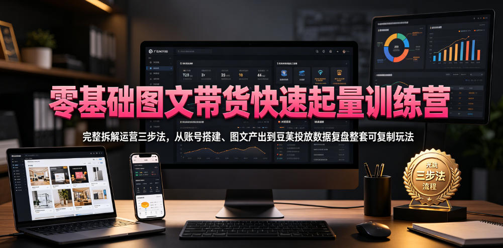 零基础图文带货快速起量训练营，完整拆解运营三步法，从账号搭建、图文产出到豆荚投放数据复盘整套可复制玩法瀚萌资源网-网赚网-网赚项目网-虚拟资源网-国学资源网-易学资源网-本站有全网最新网赚项目-易学课程资源-中医课程资源的在线下载网站！瀚萌资源网