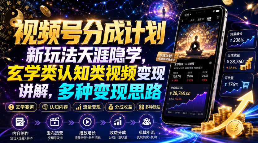 视频号分成计划新玩法天涯隐学，玄学类认知类视频变现讲解，多种变现思路瀚萌资源网-网赚网-网赚项目网-虚拟资源网-国学资源网-易学资源网-本站有全网最新网赚项目-易学课程资源-中医课程资源的在线下载网站！瀚萌资源网