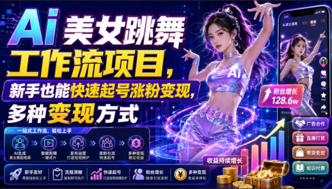 Ai美女跳舞工作流项目，新手也能快速起号涨粉变现，多种变现方式瀚萌资源网-网赚网-网赚项目网-虚拟资源网-国学资源网-易学资源网-本站有全网最新网赚项目-易学课程资源-中医课程资源的在线下载网站！瀚萌资源网