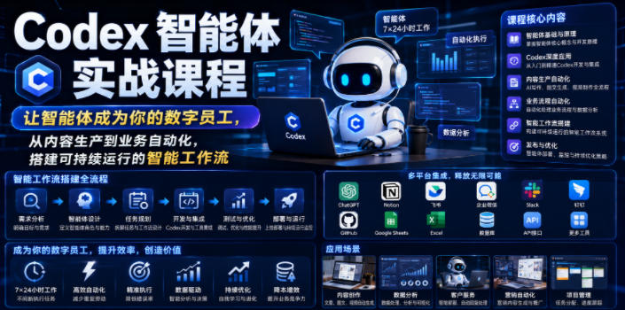 Codex智能体实战课程，让智能体成为你的数字员工，从内容生产到业务自动化，搭建可持续运行的智能工作流瀚萌资源网-网赚网-网赚项目网-虚拟资源网-国学资源网-易学资源网-本站有全网最新网赚项目-易学课程资源-中医课程资源的在线下载网站！瀚萌资源网