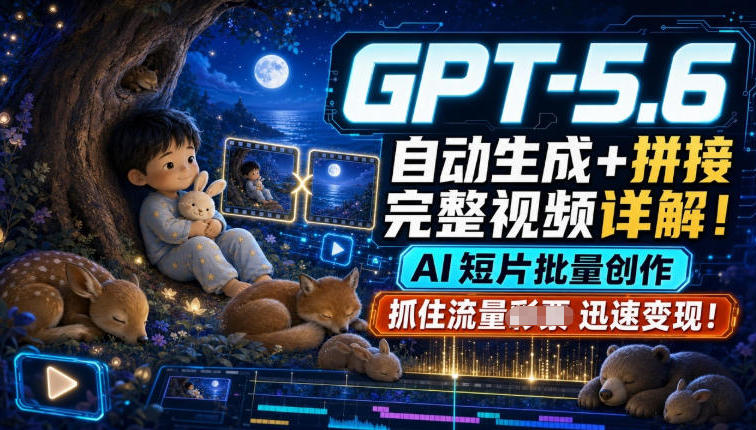 GPT-5.6自动生成＋拼接完整视频详解，AI短片批量创作，抓住流量迅速变现！瀚萌资源网-网赚网-网赚项目网-虚拟资源网-国学资源网-易学资源网-本站有全网最新网赚项目-易学课程资源-中医课程资源的在线下载网站！瀚萌资源网