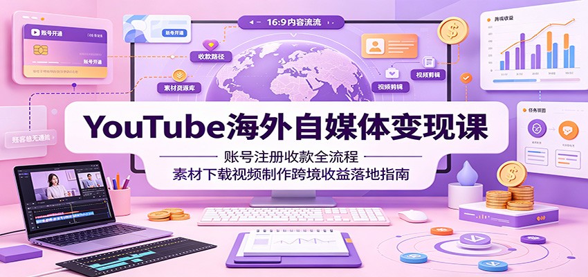 YouTube海外自媒体变现课：账号注册收款全流程，素材下载视频制作跨境收益落地指南瀚萌资源网-网赚网-网赚项目网-虚拟资源网-国学资源网-易学资源网-本站有全网最新网赚项目-易学课程资源-中医课程资源的在线下载网站！瀚萌资源网