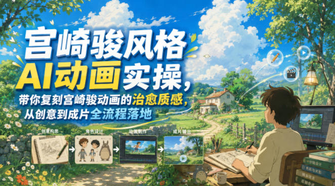 宫崎骏风格AI动画实操，带你复刻宫崎骏动画的治愈质感，从创意到成片全流程落地瀚萌资源网-网赚网-网赚项目网-虚拟资源网-国学资源网-易学资源网-本站有全网最新网赚项目-易学课程资源-中医课程资源的在线下载网站！瀚萌资源网