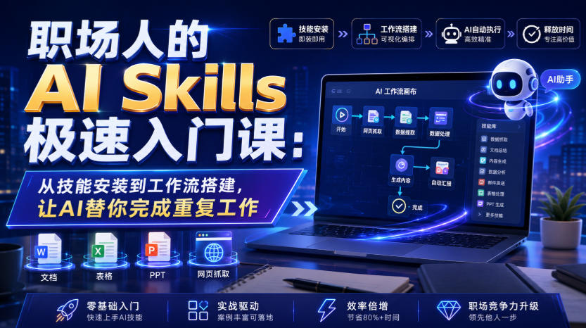 职场人的AI Skills极速入门课：从技能安装到工作流搭建，让AI替你完成重复工作瀚萌资源网-网赚网-网赚项目网-虚拟资源网-国学资源网-易学资源网-本站有全网最新网赚项目-易学课程资源-中医课程资源的在线下载网站！瀚萌资源网