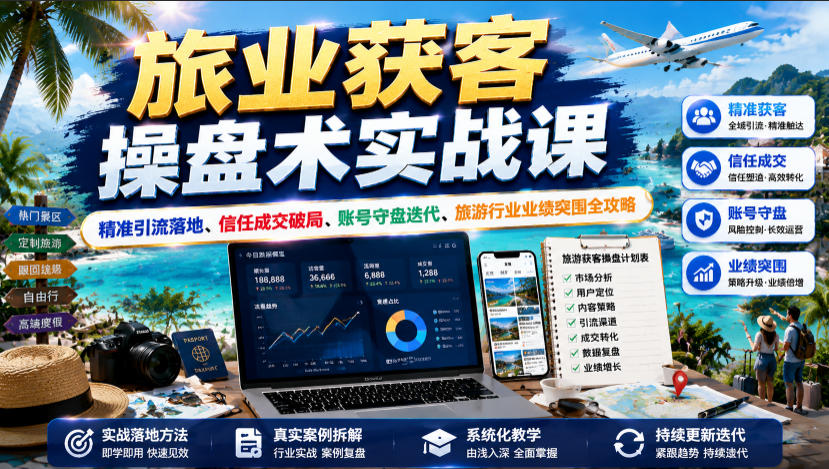 旅业获客操盘术实战课｜精准引流落地、信任成交破局、账号守盘迭代、旅游行业业绩突围全攻略瀚萌资源网-网赚网-网赚项目网-虚拟资源网-国学资源网-易学资源网-本站有全网最新网赚项目-易学课程资源-中医课程资源的在线下载网站！瀚萌资源网