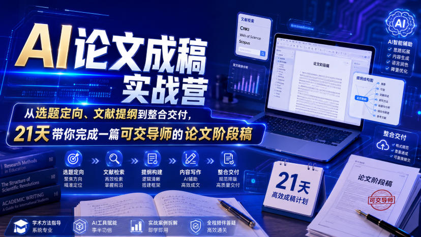 AI论文成稿实战营，从选题定向、文献提纲到整合交付，21天带你完成一篇可交导师的论文阶段稿瀚萌资源网-网赚网-网赚项目网-虚拟资源网-国学资源网-易学资源网-本站有全网最新网赚项目-易学课程资源-中医课程资源的在线下载网站！瀚萌资源网