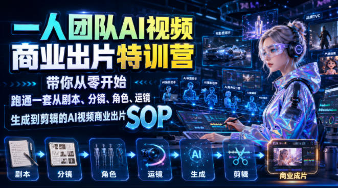 一人团队AI视频商业出片实战课：带你从零开始跑通一套从剧本、分镜、角色、运镜、生成到剪辑的AI视频商业出片SOP瀚萌资源网-网赚网-网赚项目网-虚拟资源网-国学资源网-易学资源网-本站有全网最新网赚项目-易学课程资源-中医课程资源的在线下载网站！瀚萌资源网