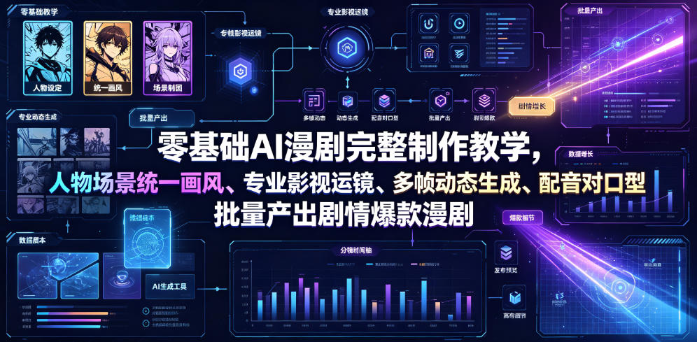零基础AI漫剧完整制作教学，人物场景统一画风、专业影视运镜、多帧动态生成、配音对口型，批量产出剧情爆款漫剧瀚萌资源网-网赚网-网赚项目网-虚拟资源网-国学资源网-易学资源网-本站有全网最新网赚项目-易学课程资源-中医课程资源的在线下载网站！瀚萌资源网