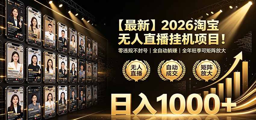 最新2026淘宝无人直播挂机项目！零违规不封号，全自动躺赚，日入1000+瀚萌资源网-网赚网-网赚项目网-虚拟资源网-国学资源网-易学资源网-本站有全网最新网赚项目-易学课程资源-中医课程资源的在线下载网站！瀚萌资源网