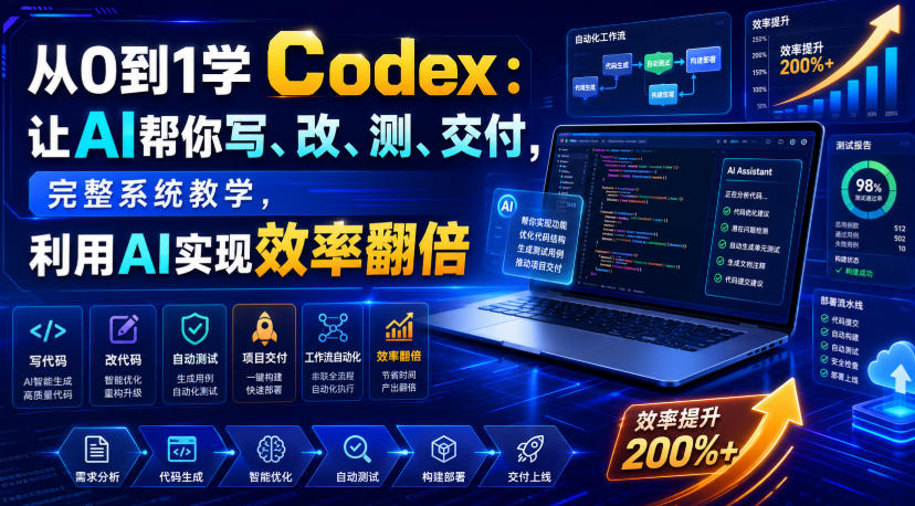 从0到1学Codex：让AI帮你写、改、测、交付，完整系统教学，利用AI实现效率翻倍瀚萌资源网-网赚网-网赚项目网-虚拟资源网-国学资源网-易学资源网-本站有全网最新网赚项目-易学课程资源-中医课程资源的在线下载网站！瀚萌资源网