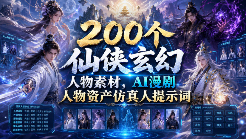 200个仙侠玄幻人物素材,AI漫剧人物资产仿真人提示词瀚萌资源网-网赚网-网赚项目网-虚拟资源网-国学资源网-易学资源网-本站有全网最新网赚项目-易学课程资源-中医课程资源的在线下载网站!瀚萌资源网
