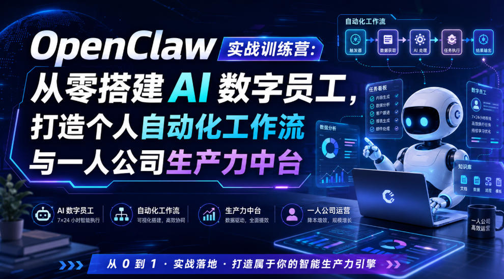 OpenClaw实战训练营：从零搭建AI数字员工，打造个人自动化工作流与一人公司生产力中台瀚萌资源网-网赚网-网赚项目网-虚拟资源网-国学资源网-易学资源网-本站有全网最新网赚项目-易学课程资源-中医课程资源的在线下载网站！瀚萌资源网