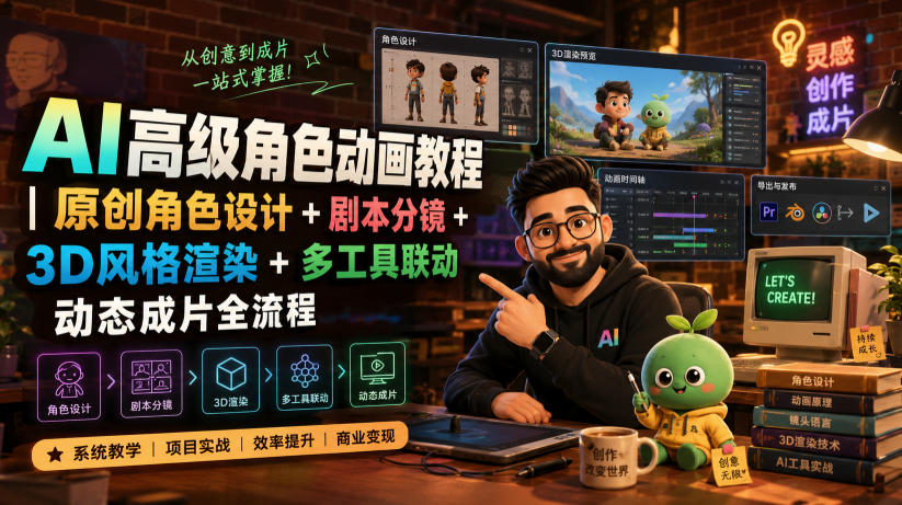 AI高级角色动画教程｜原创角色设计+剧本分镜+3D风格渲染+多工具联动动态成片全流程【中英字幕】瀚萌资源网-网赚网-网赚项目网-虚拟资源网-国学资源网-易学资源网-本站有全网最新网赚项目-易学课程资源-中医课程资源的在线下载网站！瀚萌资源网