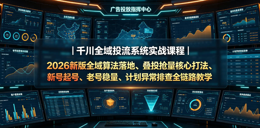 千川全域投流系统实战课程｜2026新版全域算法落地、叠投抢量核心打法、新号起号、老号稳量、计划异常排查全链路教学瀚萌资源网-网赚网-网赚项目网-虚拟资源网-国学资源网-易学资源网-本站有全网最新网赚项目-易学课程资源-中医课程资源的在线下载网站！瀚萌资源网