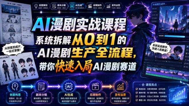 AI漫剧实战课程，系统拆解从0到1的AI漫剧生产全流程，带你快速入局AI漫剧赛道瀚萌资源网-网赚网-网赚项目网-虚拟资源网-国学资源网-易学资源网-本站有全网最新网赚项目-易学课程资源-中医课程资源的在线下载网站！瀚萌资源网