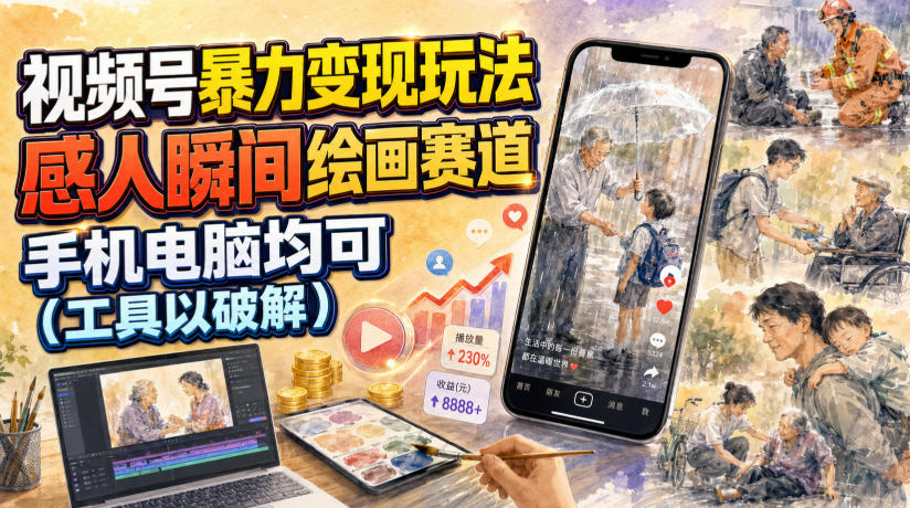视频号暴力变现玩法，感人瞬间绘画赛道，手机电脑均可瀚萌资源网-网赚网-网赚项目网-虚拟资源网-国学资源网-易学资源网-本站有全网最新网赚项目-易学课程资源-中医课程资源的在线下载网站！瀚萌资源网