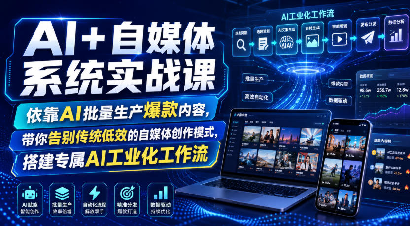 AI+自媒体系统实战课，依靠AI批量生产爆款内容，带你告别传统低效的自媒体创作模式，搭建专属AI工业化工作流瀚萌资源网-网赚网-网赚项目网-虚拟资源网-国学资源网-易学资源网-本站有全网最新网赚项目-易学课程资源-中医课程资源的在线下载网站！瀚萌资源网