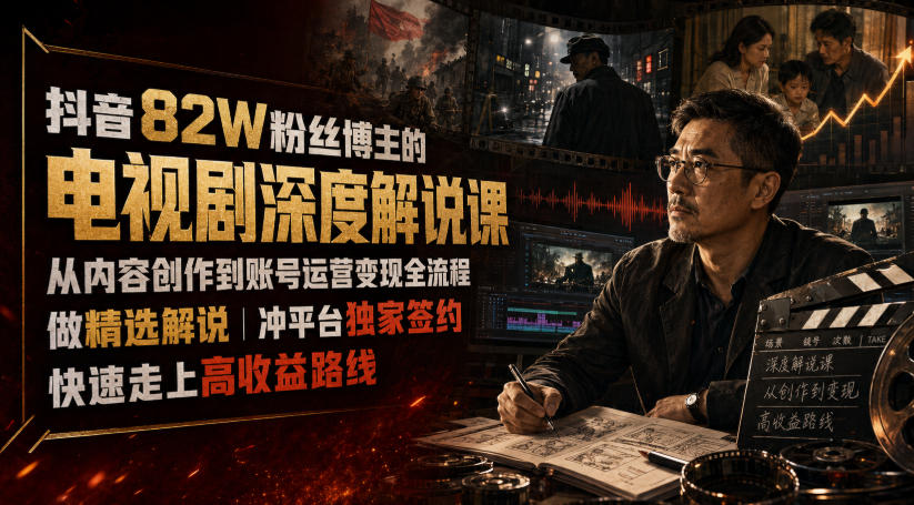 抖音82W粉丝博主的电视剧深度解说课，从内容创作到账号运营变现全流程，做精选解说，冲平台独家签约，快速走上高收益路线瀚萌资源网-网赚网-网赚项目网-虚拟资源网-国学资源网-易学资源网-本站有全网最新网赚项目-易学课程资源-中医课程资源的在线下载网站！瀚萌资源网