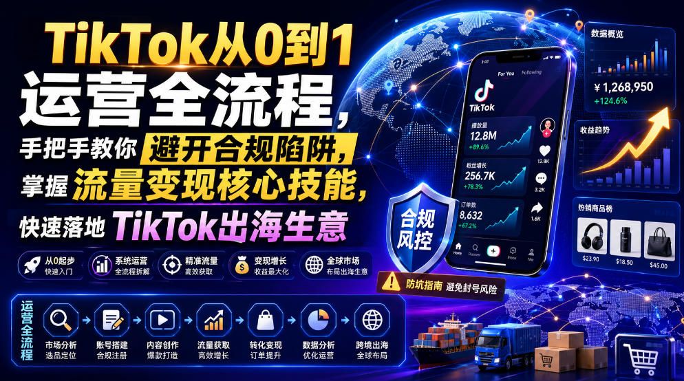 TikTok从0到1运营全流程，手把手教你避开合规陷阱，掌握流量变现核心技能，快速落地TikTok出海生意（更新7月）瀚萌资源网-网赚网-网赚项目网-虚拟资源网-国学资源网-易学资源网-本站有全网最新网赚项目-易学课程资源-中医课程资源的在线下载网站！瀚萌资源网