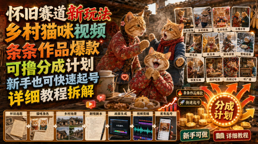 怀旧赛道新玩法,乡村猫咪视频,条条作品爆款,可撸分成计划,新手也可快速起号,详细教程拆解瀚萌资源网-网赚网-网赚项目网-虚拟资源网-国学资源网-易学资源网-本站有全网最新网赚项目-易学课程资源-中医课程资源的在线下载网站!瀚萌资源网