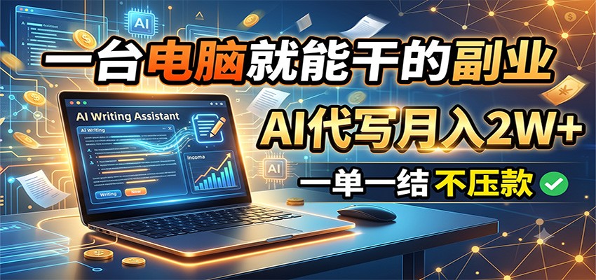 一台电脑就能干的副业，AI代写月入2W+，一单一结不压款瀚萌资源网-网赚网-网赚项目网-虚拟资源网-国学资源网-易学资源网-本站有全网最新网赚项目-易学课程资源-中医课程资源的在线下载网站！瀚萌资源网