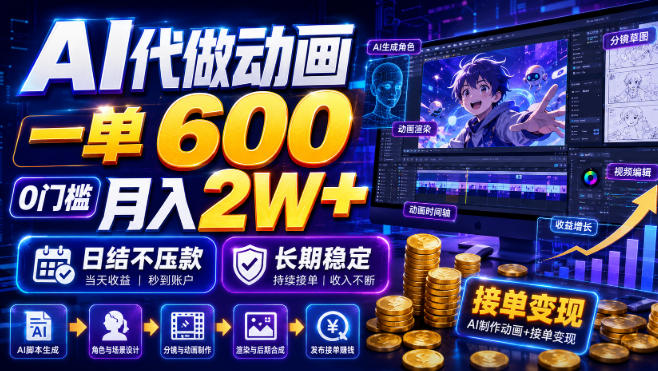 AI代做动画，一单600，0门槛月入2W+，日结不压款，长期稳定【揭秘】瀚萌资源网-网赚网-网赚项目网-虚拟资源网-国学资源网-易学资源网-本站有全网最新网赚项目-易学课程资源-中医课程资源的在线下载网站！瀚萌资源网