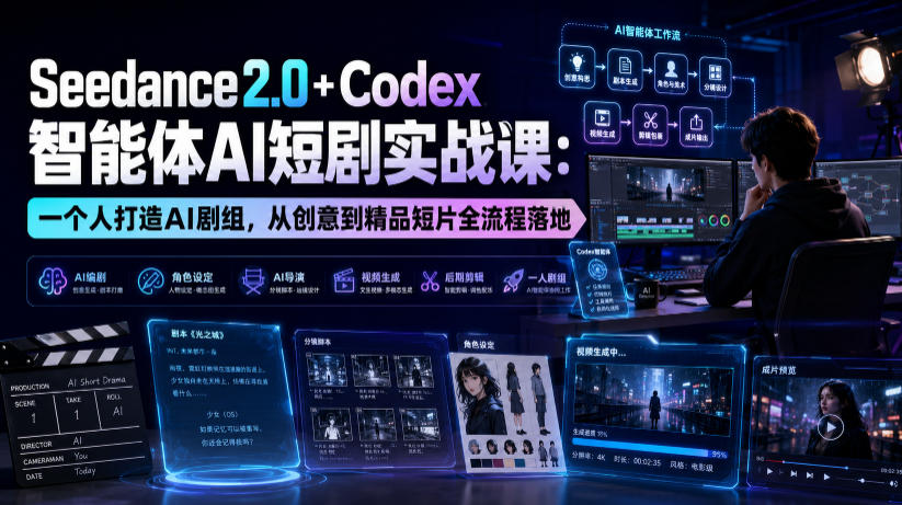 Seedance2.0+Codex智能体AI短剧实战课：一个人打造AI剧组，从创意到精品短片全流程瀚萌资源网-网赚网-网赚项目网-虚拟资源网-国学资源网-易学资源网-本站有全网最新网赚项目-易学课程资源-中医课程资源的在线下载网站！瀚萌资源网