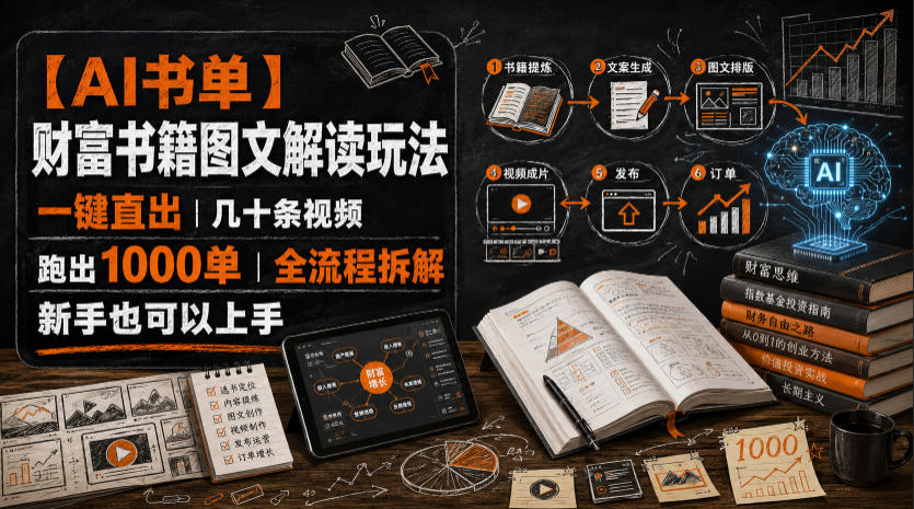 【AI书单】财富书籍图文解读玩法，一键直出，几十条视频，跑出1000单，全流程拆解，新手也可以上手瀚萌资源网-网赚网-网赚项目网-虚拟资源网-国学资源网-易学资源网-本站有全网最新网赚项目-易学课程资源-中医课程资源的在线下载网站！瀚萌资源网