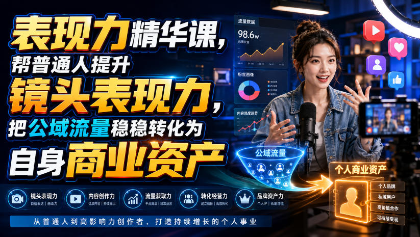表现力精华课，帮普通人提升镜头表现力，把公域流量稳稳转化为自身商业资产瀚萌资源网-网赚网-网赚项目网-虚拟资源网-国学资源网-易学资源网-本站有全网最新网赚项目-易学课程资源-中医课程资源的在线下载网站！瀚萌资源网