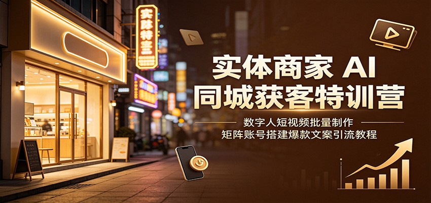 实体商家AI同城获客特训营：数字人短视频批量制作，矩阵账号搭建爆款文案引流教程瀚萌资源网-网赚网-网赚项目网-虚拟资源网-国学资源网-易学资源网-本站有全网最新网赚项目-易学课程资源-中医课程资源的在线下载网站！瀚萌资源网
