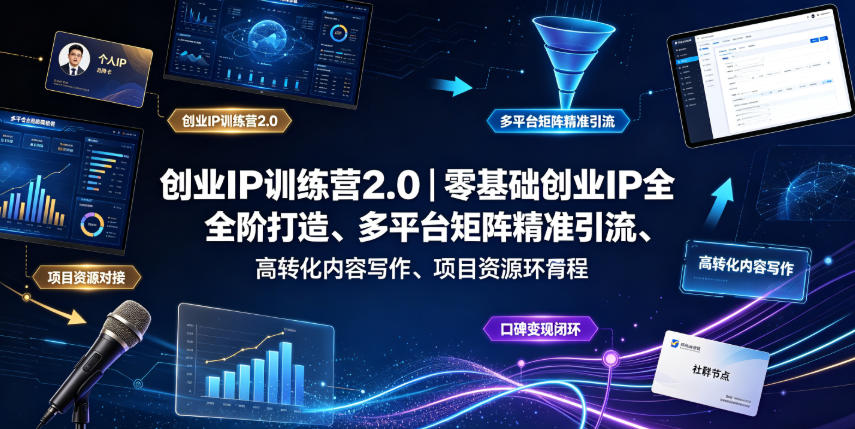 创业IP训练营2.0｜零基础创业IP全阶打造、多平台矩阵精准引流、高转化内容写作、项目资源对接与口碑变现闭环课程瀚萌资源网-网赚网-网赚项目网-虚拟资源网-国学资源网-易学资源网-本站有全网最新网赚项目-易学课程资源-中医课程资源的在线下载网站！瀚萌资源网