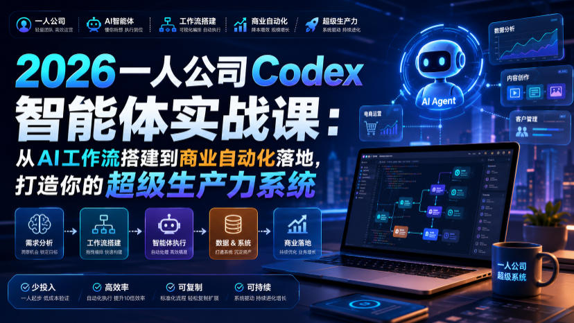 2026一人公司Codex智能体实战课：从AI工作流搭建到商业自动化落地，打造你的超级生产力系统瀚萌资源网-网赚网-网赚项目网-虚拟资源网-国学资源网-易学资源网-本站有全网最新网赚项目-易学课程资源-中医课程资源的在线下载网站！瀚萌资源网