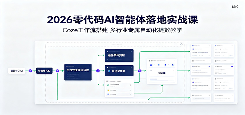 2026零代码AI智能体落地实战课：Coze工作流搭建，多行业专属自动化提效教学瀚萌资源网-网赚网-网赚项目网-虚拟资源网-国学资源网-易学资源网-本站有全网最新网赚项目-易学课程资源-中医课程资源的在线下载网站！瀚萌资源网