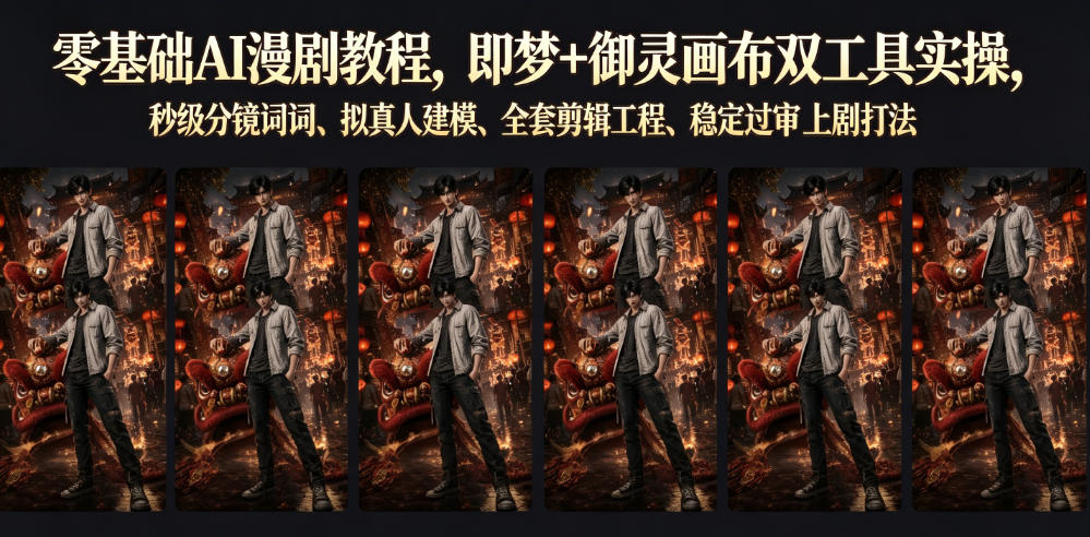 零基础AI漫剧教程，即梦+御灵画布双工具实操，秒级分镜提示词、拟真人建模、全套剪辑工程、稳定过审上剧打法瀚萌资源网-网赚网-网赚项目网-虚拟资源网-国学资源网-易学资源网-本站有全网最新网赚项目-易学课程资源-中医课程资源的在线下载网站！瀚萌资源网