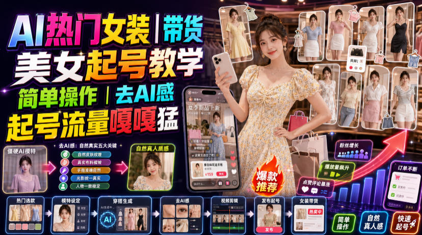 AI热门女装带货丨美女起号教学，简单操作，去AI感，起号流量嘎嘎猛瀚萌资源网-网赚网-网赚项目网-虚拟资源网-国学资源网-易学资源网-本站有全网最新网赚项目-易学课程资源-中医课程资源的在线下载网站！瀚萌资源网