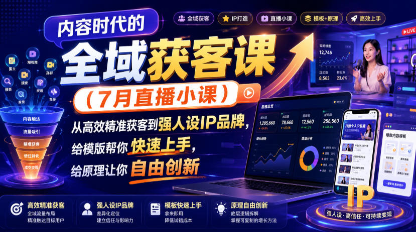 内容时代的全域获客课（7月直播小课），从高效精准获客到强人设IP品牌，给模版帮你快速上手，给原理让你自由创新瀚萌资源网-网赚网-网赚项目网-虚拟资源网-国学资源网-易学资源网-本站有全网最新网赚项目-易学课程资源-中医课程资源的在线下载网站！瀚萌资源网