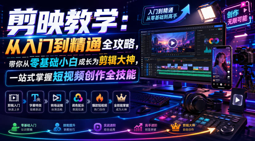 剪映教学：从入门到精通全攻略，带你从零基础小白成长为剪辑大神，一站式掌握短视频创作全技能瀚萌资源网-网赚网-网赚项目网-虚拟资源网-国学资源网-易学资源网-本站有全网最新网赚项目-易学课程资源-中医课程资源的在线下载网站！瀚萌资源网