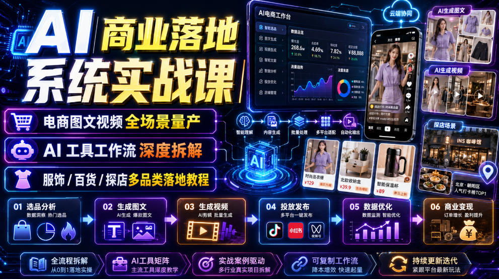 AI商业落地系统实战课｜电商图文视频全场景量产・AI工具工作流深度拆解・服饰/百货/探店多品类落地教程瀚萌资源网-网赚网-网赚项目网-虚拟资源网-国学资源网-易学资源网-本站有全网最新网赚项目-易学课程资源-中医课程资源的在线下载网站！瀚萌资源网