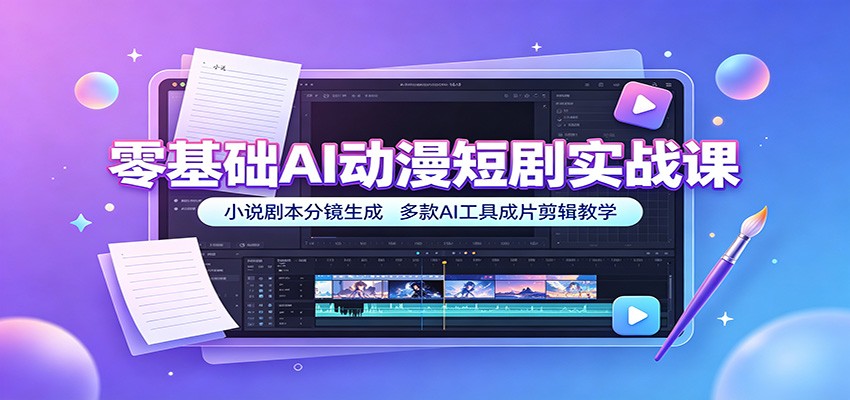 零基础AI动漫短剧实战课：小说剧本分镜生成，多款AI工具成片剪辑教学瀚萌资源网-网赚网-网赚项目网-虚拟资源网-国学资源网-易学资源网-本站有全网最新网赚项目-易学课程资源-中医课程资源的在线下载网站！瀚萌资源网