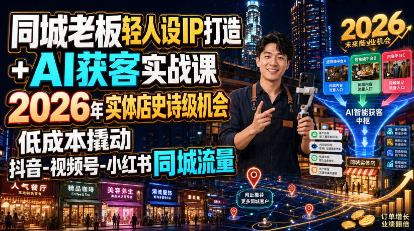 同城老板轻人设IP打造+AI获客实战课，2026年实体店史诗级机会，低成本撬动抖音-视频号-小红书同城流量瀚萌资源网-网赚网-网赚项目网-虚拟资源网-国学资源网-易学资源网-本站有全网最新网赚项目-易学课程资源-中医课程资源的在线下载网站！瀚萌资源网