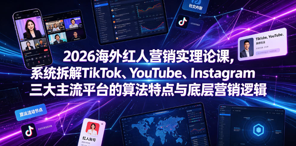 2026海外红人营销实理论课，系统拆解TikTok、YouTube、Instagram三大主流平台的算法特点与底层营销逻辑瀚萌资源网-网赚网-网赚项目网-虚拟资源网-国学资源网-易学资源网-本站有全网最新网赚项目-易学课程资源-中医课程资源的在线下载网站！瀚萌资源网