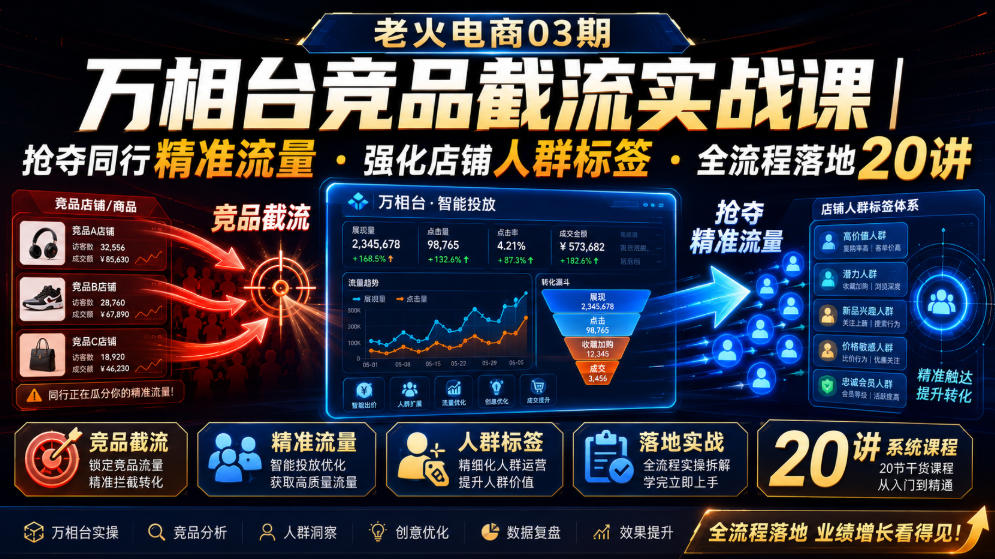 老火电商03期・万相台竞品截流实战课｜抢夺同行精准流量・强化店铺人群标签・全流程落地20讲瀚萌资源网-网赚网-网赚项目网-虚拟资源网-国学资源网-易学资源网-本站有全网最新网赚项目-易学课程资源-中医课程资源的在线下载网站！瀚萌资源网