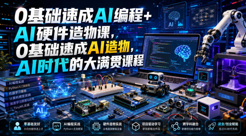 0基础速成AI编程+AI硬件造物课，0基础速成AI造物，AI时代的大满贯课程瀚萌资源网-网赚网-网赚项目网-虚拟资源网-国学资源网-易学资源网-本站有全网最新网赚项目-易学课程资源-中医课程资源的在线下载网站！瀚萌资源网